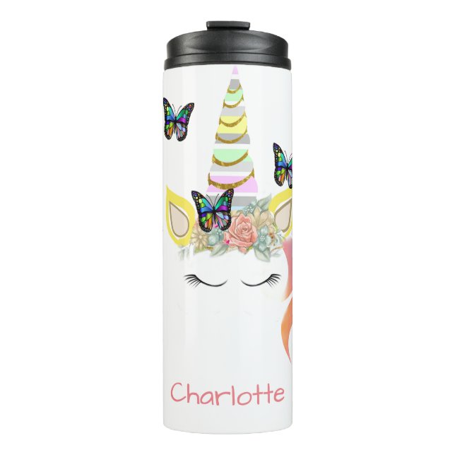 Personalisierter Unicorn-Gesichts-Pastell-und Thermosbecher (Vorderseite)