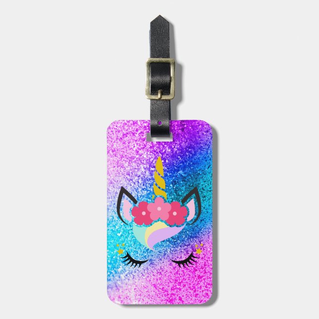 Personalisierter Unicorn Ombre Gepäckanhänger (Vorderseite vertikal)