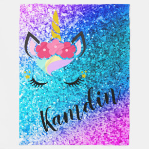 Personalisierter Unicorn Ombre Glitzer-FleeceThrow Fleecedecke