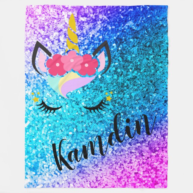 Personalisierter Unicorn Ombre Glitzer-FleeceThrow Fleecedecke (Vorderseite)