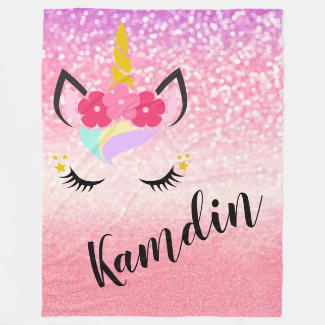 Personalisierter Unicorn Ombre Glitzer-FleeceThrow Fleecedecke (Vorderseite)