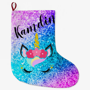 Personalisierter Unicorn Ombre Glitzer-Strumpf Großer Weihnachtsstrumpf