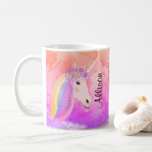 Personalisierter Unicorn-Regenbogen bunt Kaffeetasse