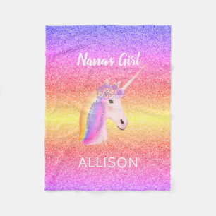 Personalisierter Unicorn Regenbogen Glitzer Nanas Fleecedecke