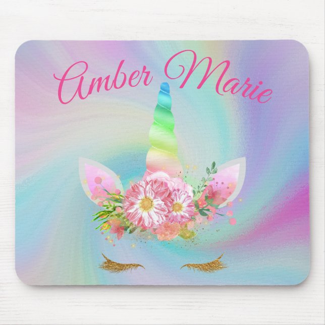 Personalisierter Unicorn-Regenbogen-sich hin- und Mousepad (Vorne)