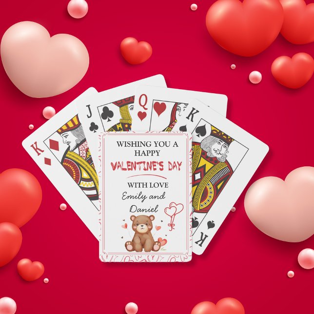 Personalisierter Valentinstag des Wasserbären Spielkarten (Watercolor hearts & bear Valentine's Day custom Poker Cards)
