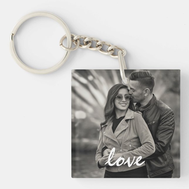 Personalisierter Valentinstag für Foto und Text Schlüsselanhänger (Vorderseite)