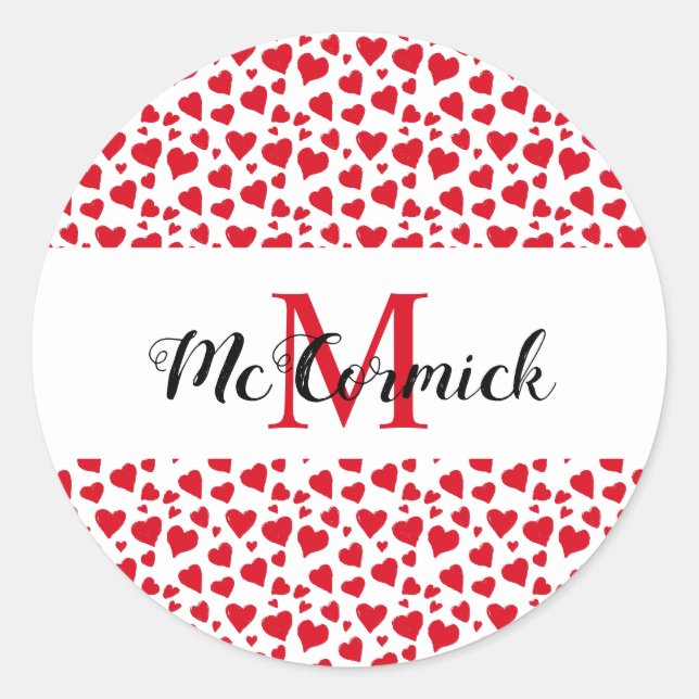 Personalisierter Valentinstag Red Heart Doodle Runder Aufkleber (Vorderseite)