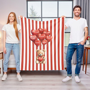 personalisierter Valentinstag roter gestreifter Bä Fleecedecke