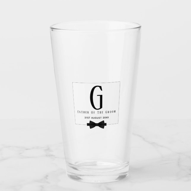 Personalisierter Vater der Groom Monogram Bow-Kraw Glas (Vorderseite)