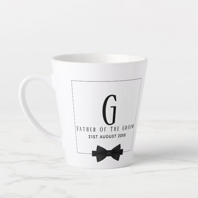 Personalisierter Vater der Groom Monogram Bow-Kraw Milchtasse (Links)