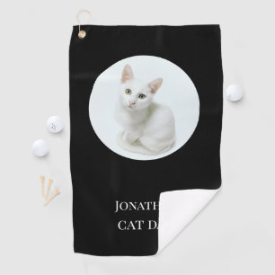 Personalisierter Vater für Katzen Schwarzes Foto  Golfhandtuch