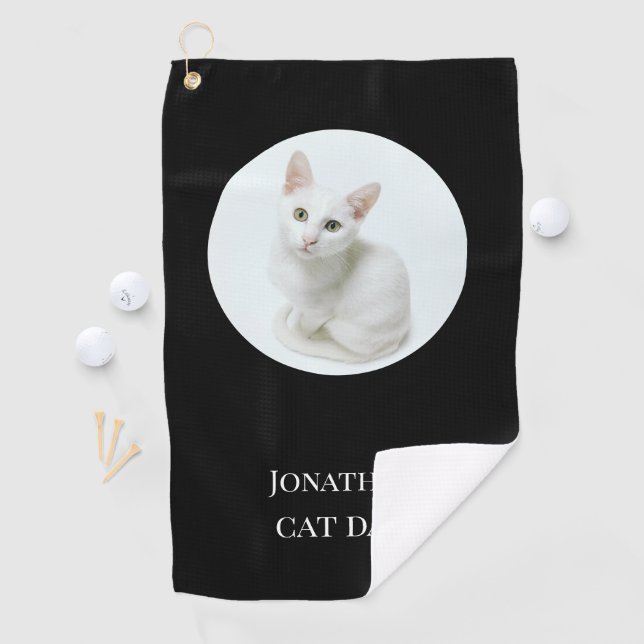 Personalisierter Vater für Katzen Schwarzes Foto  Golfhandtuch (Insitu)