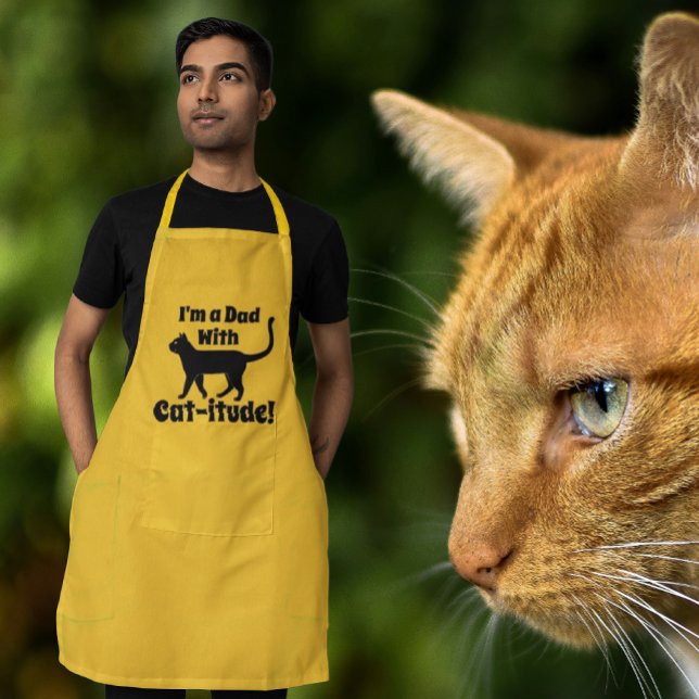 Personalisierter Vater in Gelbschwarz mit Katzenju Lange Schürze (Does your dad love cats? Personalize with your own message!)