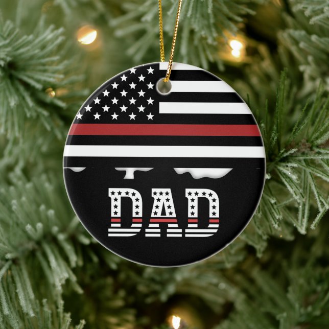Personalisierter Vater Thin Red Line Feuerwehrmann Keramik Ornament (Baum)