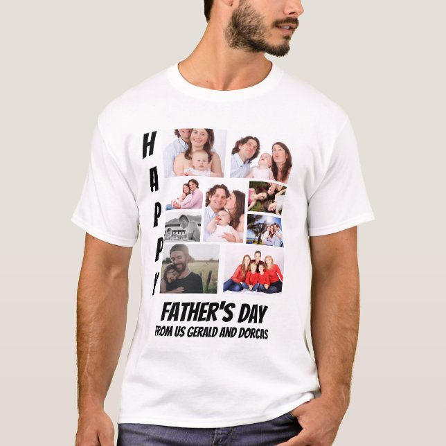 Personalisierter Vatertag 9 Foto Collage T - Shirt (Vorderseite)