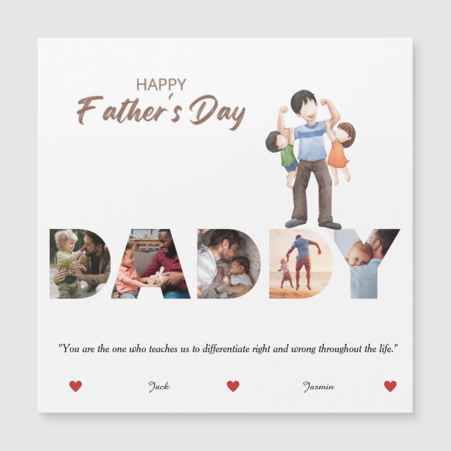 Personalisierter Vatertag DADDY FotoCollage Magneteinladung (Vorderseite)