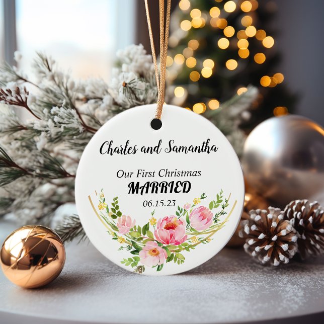 Personalisierter Verheirateter Weihnachtsgeschmack Keramik Ornament (First Christmas Married Ornament)