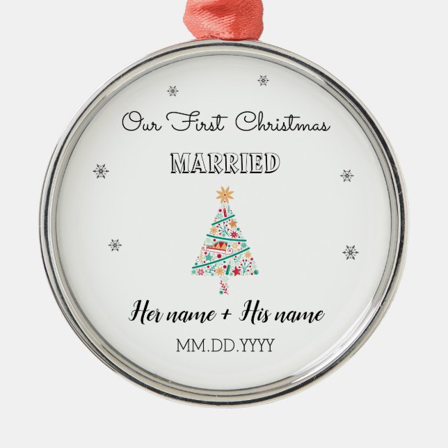 Personalisierter Verheirateter Weihnachtsgeschmack Ornament Aus Metall (Vorne)