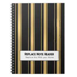 Personalisierter vertikaler Streifen Schwarz Gold Notizblock