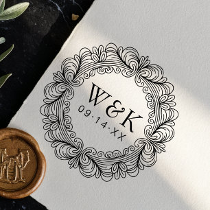 Personalisierter verzierter Kranz Hochzeitsmonogra Gummistempel