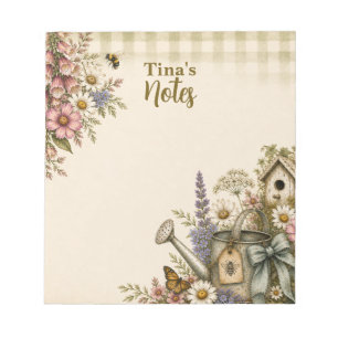 Personalisierter Vintage Cottage-Garten Blumenschm Notizblock