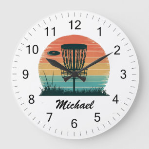 Personalisierter Vintage-Frisbee-Disc-Golf-Korb Große Wanduhr