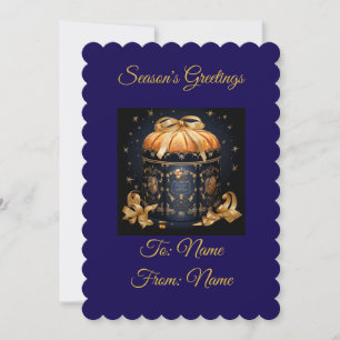 Personalisierter Vintage-Navyblauer und goldener P Feiertagskarte