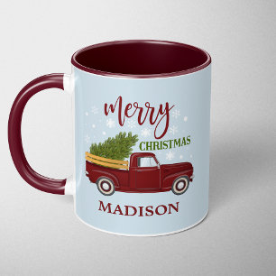 Personalisierter Vintage-Roter-LKW-Weihnachten  Tasse