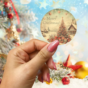 Personalisierter Vintage-Weihnachtsbaum Runder Aufkleber