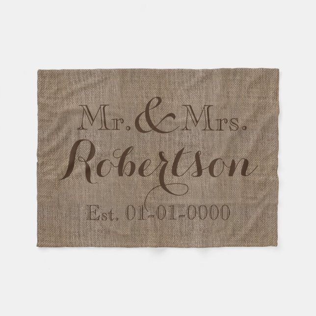 Personalisierter Vintager Burlap-Look Rustikal/Hoc Fleecedecke (Vorderseite (Horizontal))