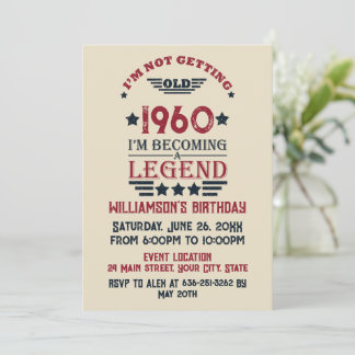 Personalisierter Vintager Geburtstag rot blau Einladung