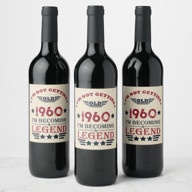 Personalisierter Vintager Geburtstag rot blau Weinetikett (Flaschen)