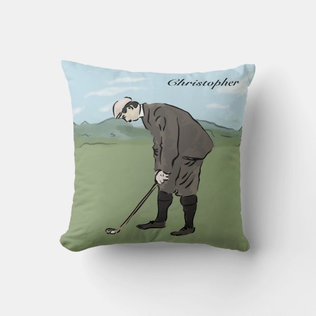 Personalisierter Vintager Golfplatz Kissen (Vorderseite)