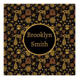 Personalisierter Vintager Honigbienenschwarz Poster