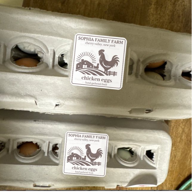 Personalisierter Vintager Hühnerbesitzer Name Grau Quadratischer Aufkleber (Modern Personalized Chicken Egg Family Farm )