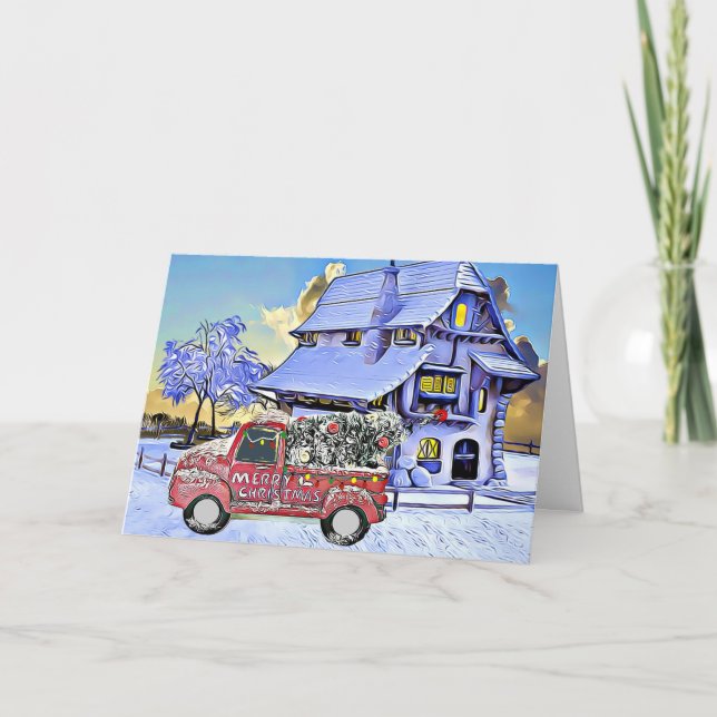 Personalisierter Vintager LKW und Weihnachtsbaum Karte (Vorderseite)