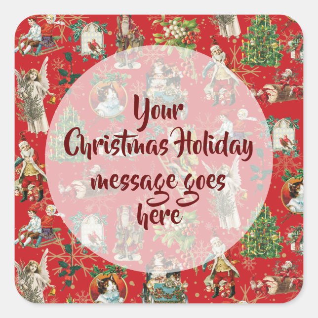 Personalisierter Vintager Retro Weihnachten Quadratischer Aufkleber (Vorderseite)