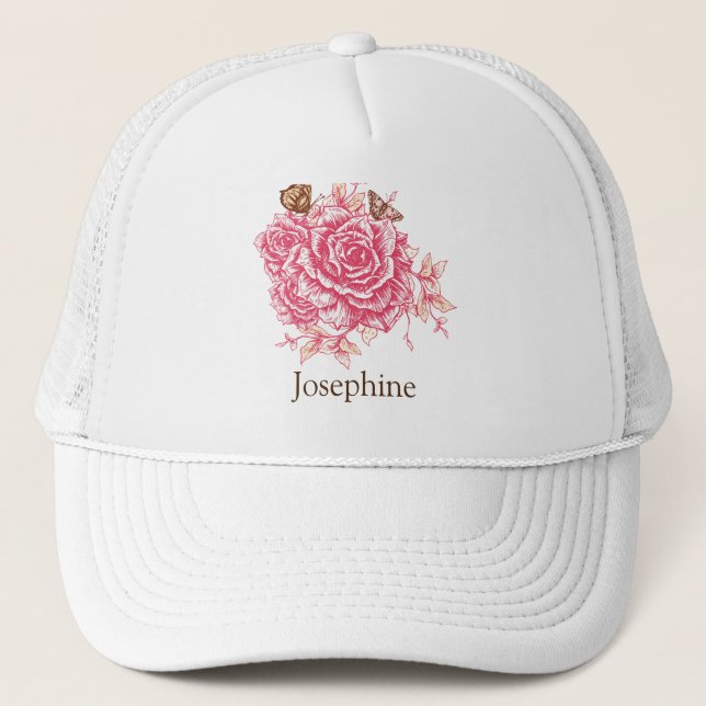Personalisierter Vintager Rosa Schmetterling Truckerkappe (Vorderseite)