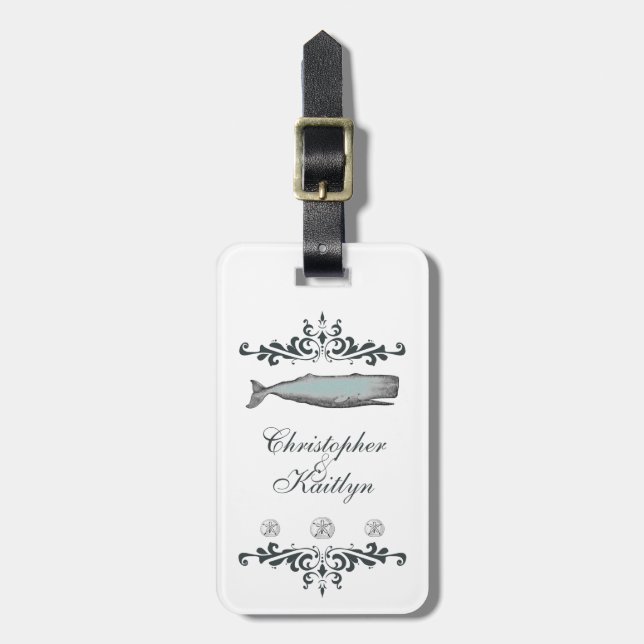 Personalisierter Vintager Strandwal Hochzeitstag Gepäckanhänger (Vorderseite vertikal)