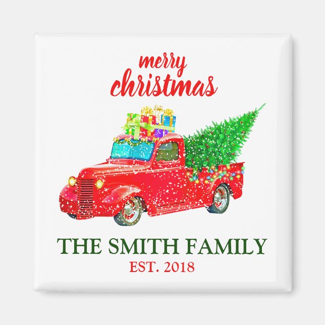 Personalisierter Vintager Truck Weihnachten Magnet (Vorne)