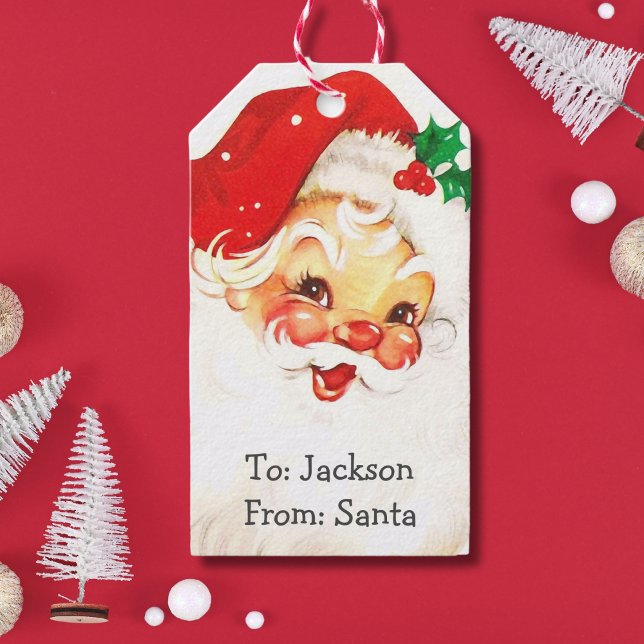 Personalisierter Vintager Weihnachtsfeiertag Geschenkanhänger (Vintage Santa Gift Tag)