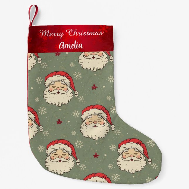 Personalisierter Vintager Weihnachtsmann Kleiner Weihnachtsstrumpf (Vorderseite)