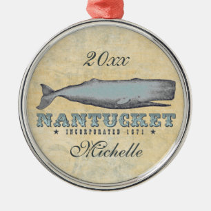 Personalisierter Vintager Whale Nantucket MA Weihn Ornament Aus Metall