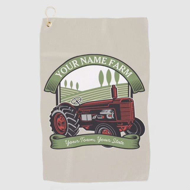 Personalisierter Vintager Zugmaschine Land Bauer Golfhandtuch (Vorderseite)