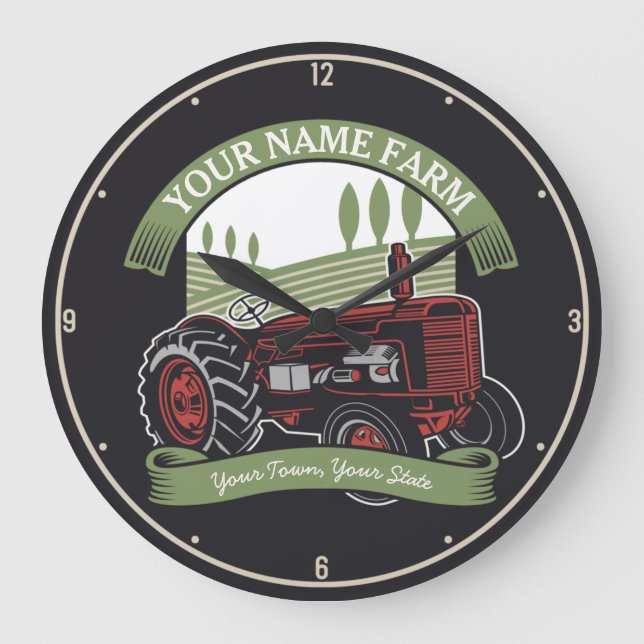 Personalisierter Vintager Zugmaschine Land Bauer Große Wanduhr (Vorderseite)