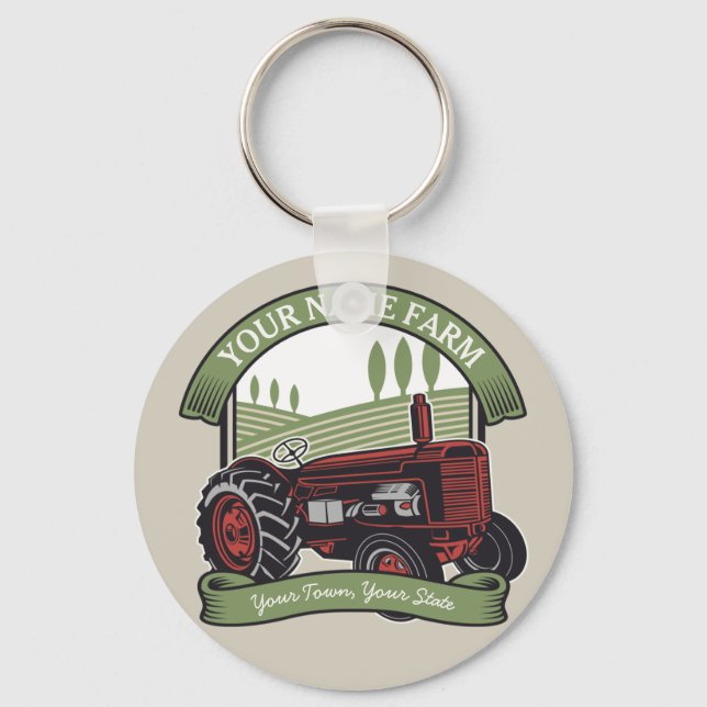 Personalisierter Vintager Zugmaschine Land Bauer Schlüsselanhänger (Vorderseite)