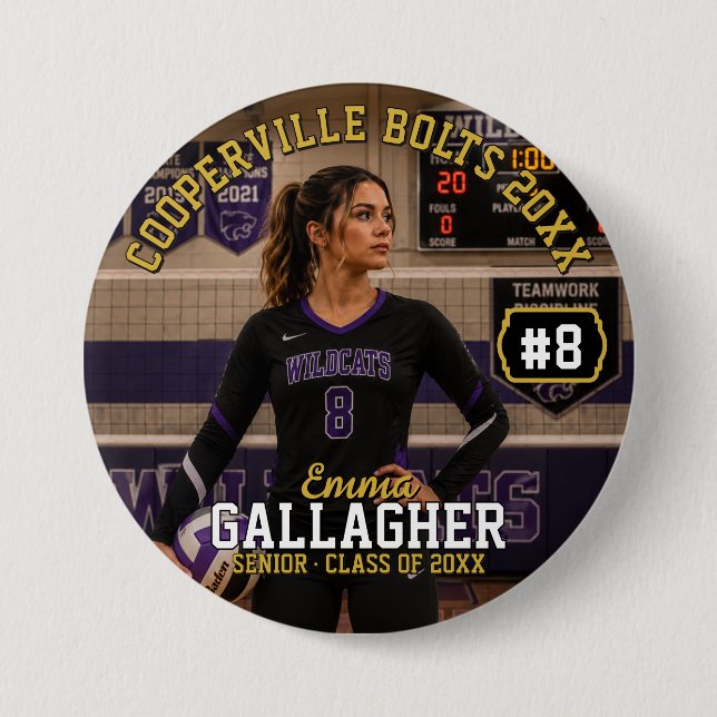 Personalisierter Volleyball-Foto-Button Button (Vorderseite)