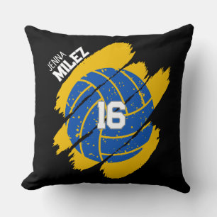 Personalisierter Volleyball-Spieler blau und gelb Kissen