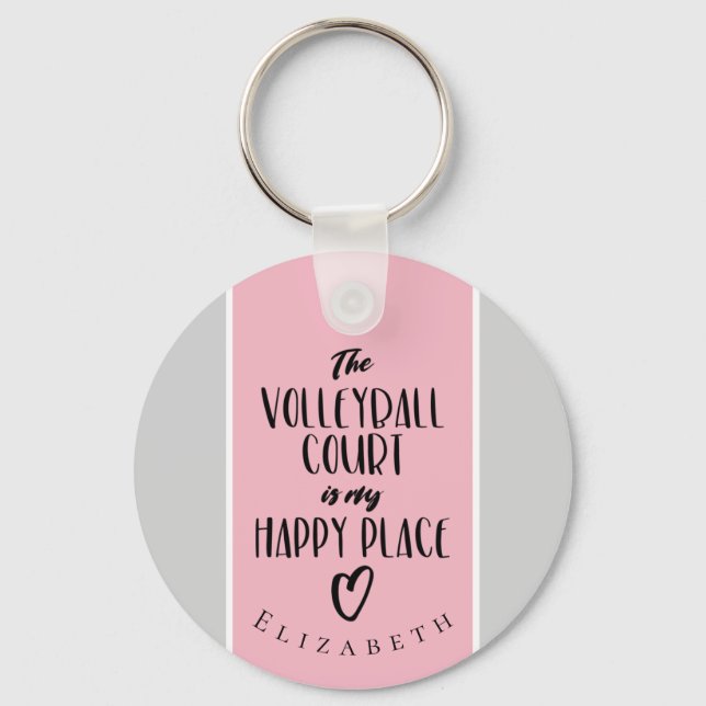 personalisierter Volleyballplatz in Rosa Schlüsselanhänger (Vorderseite)